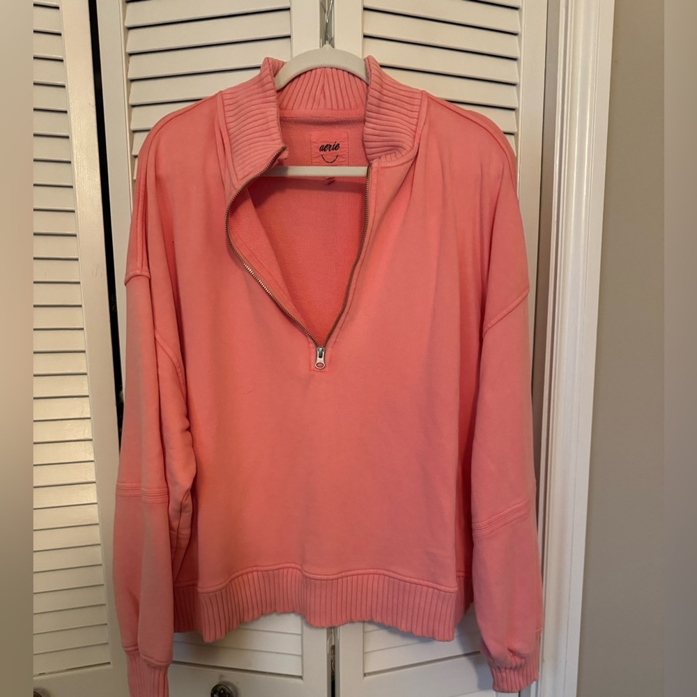 Aerie Coral Half-Zip Pullover & Shorts Set